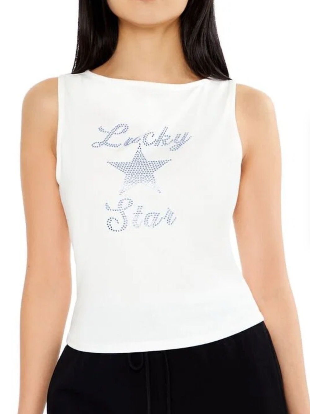White Rhinestone 'Lucky Star' Tank - Picture 2 of 9